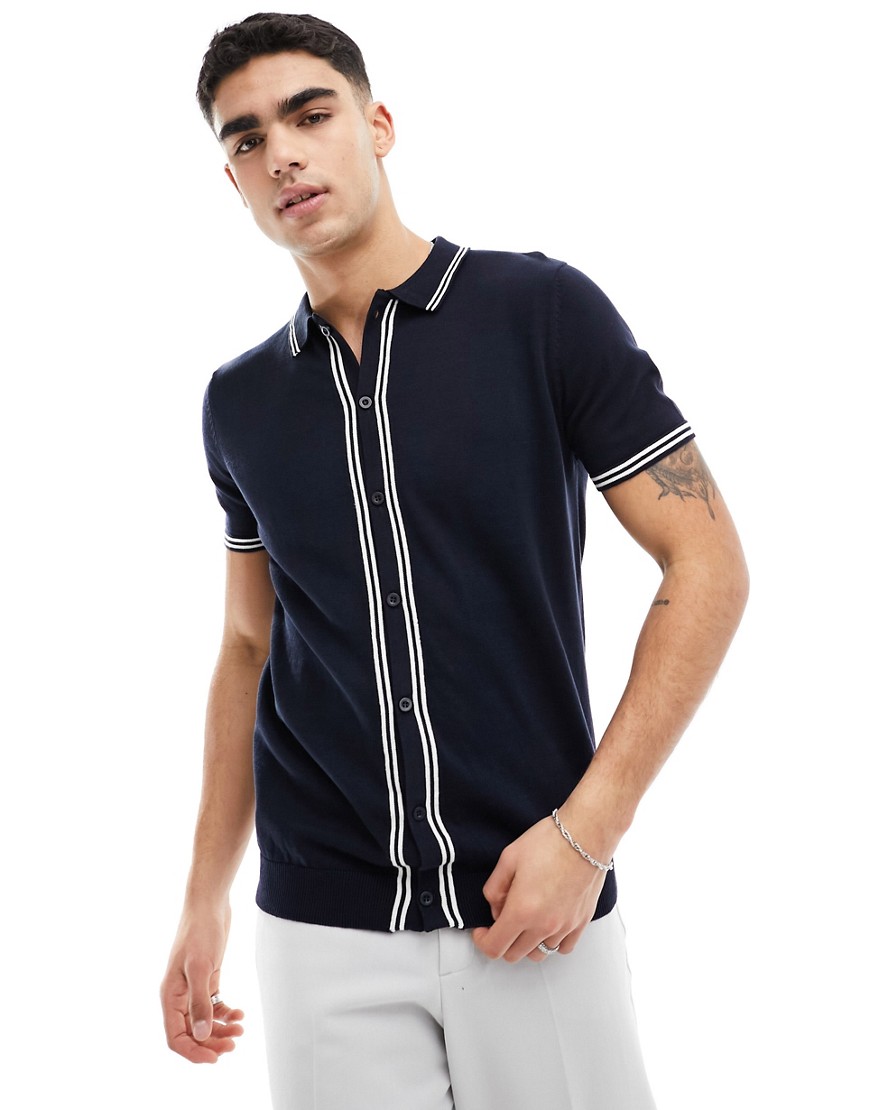Brave Soul Tipped Knit Polo In Navy