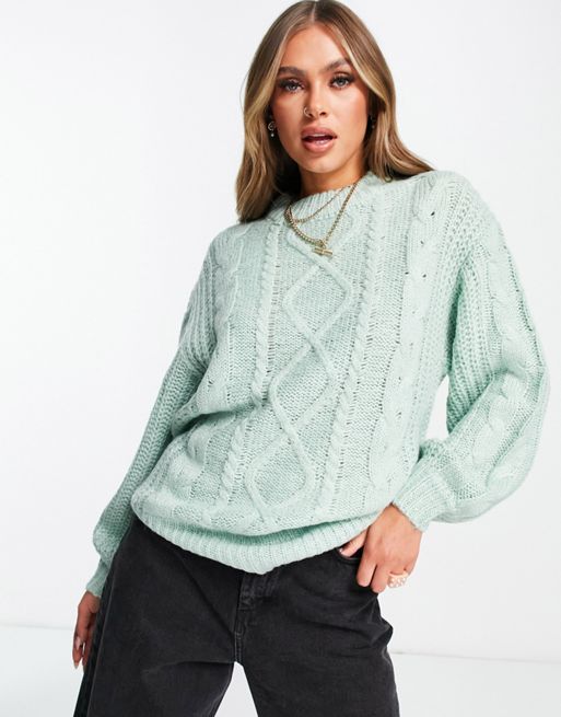 Brave Soul tokya oversized cable knit jumper in pale green | ASOS