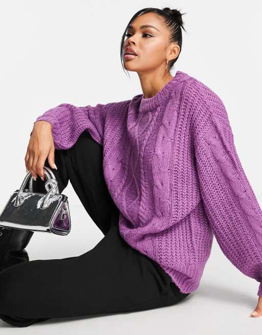 Brave Soul – Tokyo – Oversize-Strickpullover in Lila mit Zopfmuster