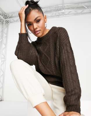 Brave Soul Brave Soul Tokyo oversized cable knit jumper in dark brown