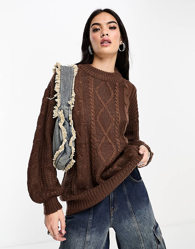 Brave Soul - tokyo oversized cable knit jumper in dark brown