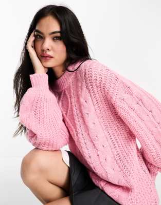 Brave Soul tokyo oversized cable knit jumper in pink | ASOS