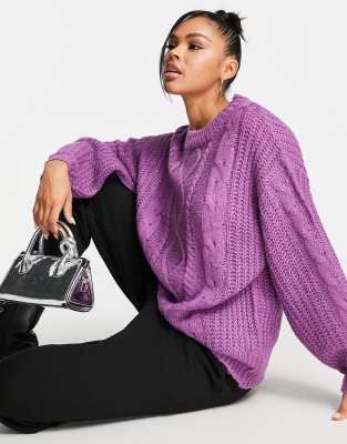 Brave Soul Brave Soul tokyo oversized cable knit jumper in purple