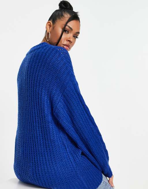 Brave Soul tokyo oversized cable knit sweater in electric blue | ASOS