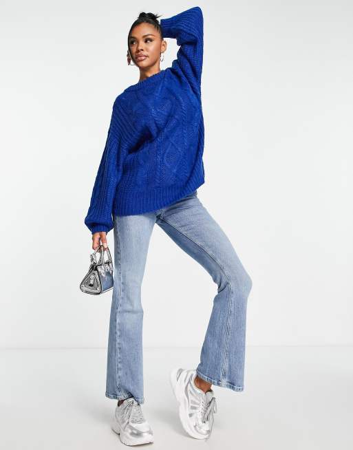 Brave Soul tokyo oversized cable knit sweater in electric blue | ASOS