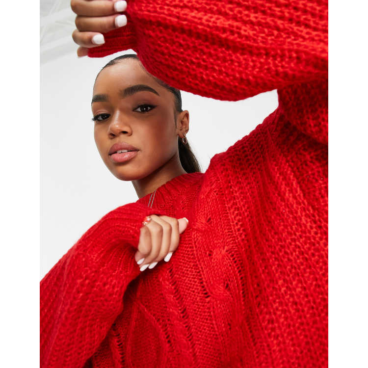 Cable-knit Sweater Red Ladies Hu0026M US | escapeauthority.com