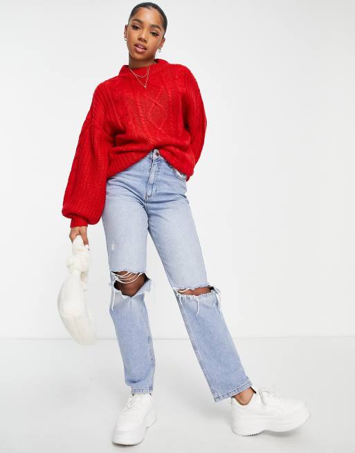 Brave Soul tokyo oversized cozy cableknit sweater in red | ASOS