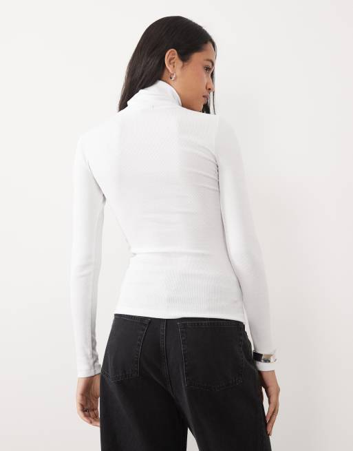Brave Soul top a maniche lunghe a coste con dolcevita bianco, 4 di 4