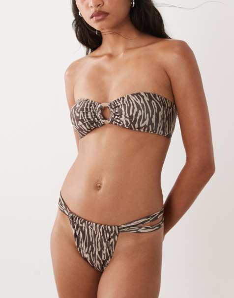 Brave Soul - Top bikini a fascia e slip con stampa tigrata marrone - view 1