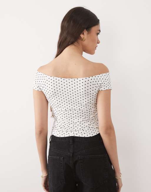 Brave Soul - Top blanco con estampado de lunares y escote Bardot , 4 de 4
