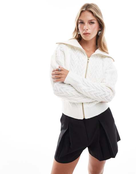 Brave Soul - Top color crema in maglia testurizzata con zip - view 1