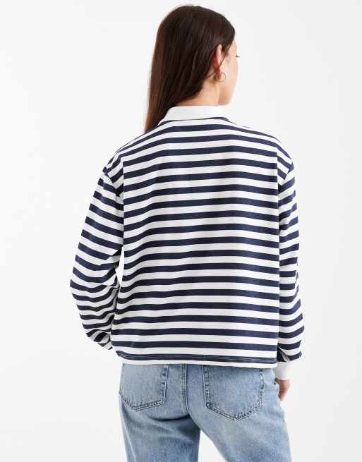 Brave Soul - Top manches longues style rugby à rayures - Bleu marine et blanc, 2 de 4