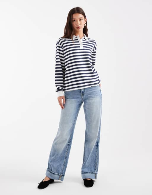 Brave Soul - Top manches longues style rugby à rayures - Bleu marine et blanc, 3 de 4