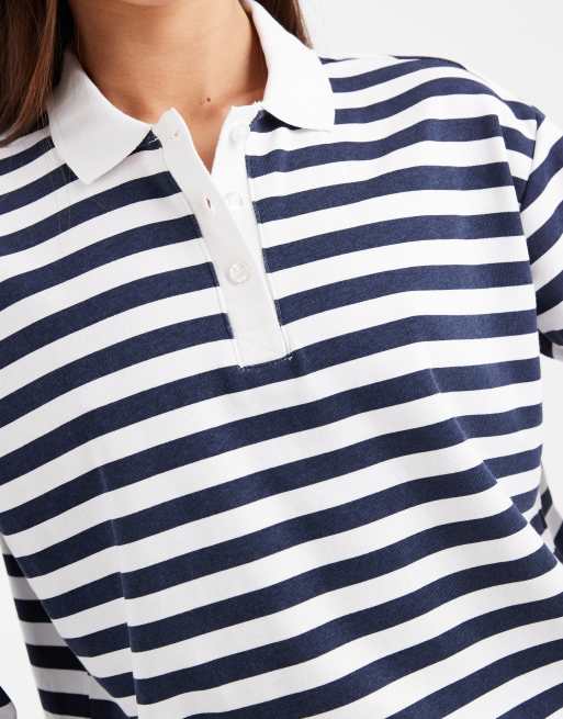Brave Soul - Top stile rugby a maniche lunghe blu navy e bianco a righe, 4 di 4