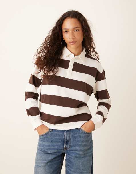 Brave Soul - Top stile rugby color cioccolato a righe - view 1