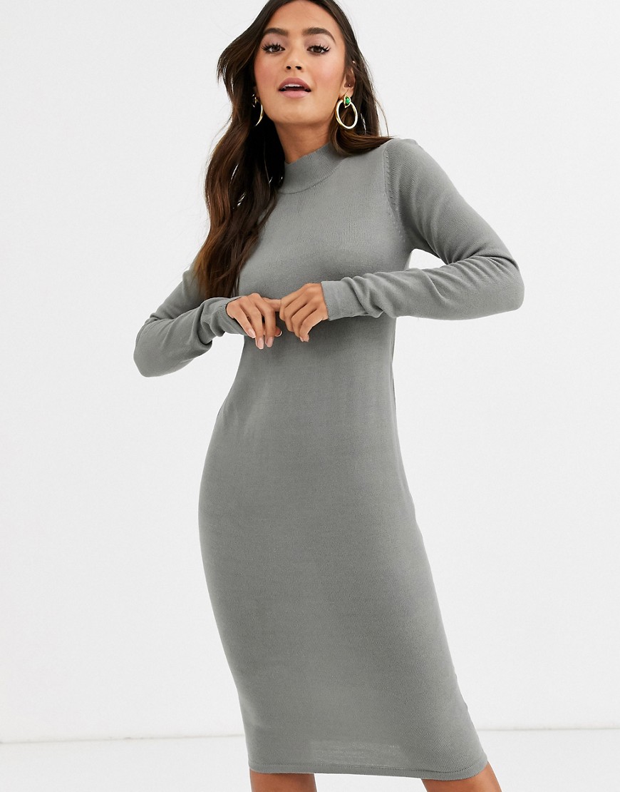 Brave Soul toulouse maxi jumper dress with roll neck-Grey