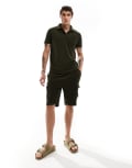 [Brave Soul] Brave Soul towelling cargo shorts in khaki (part of a set)-Green W30-32 KHAKI