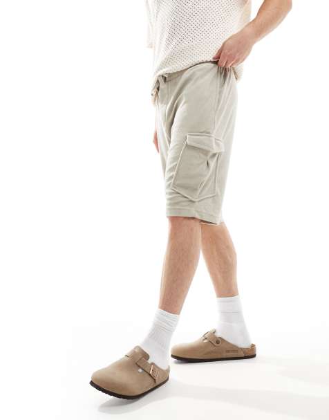 Brave Soul towelling co-ord cargo shorts in stone - view 1