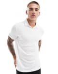 [Brave Soul] Brave Soul towelling polo shirt with revere collar in off white L WHITE