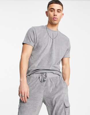 Brave Soul Brave Soul towelling t-shirt and short set in grey