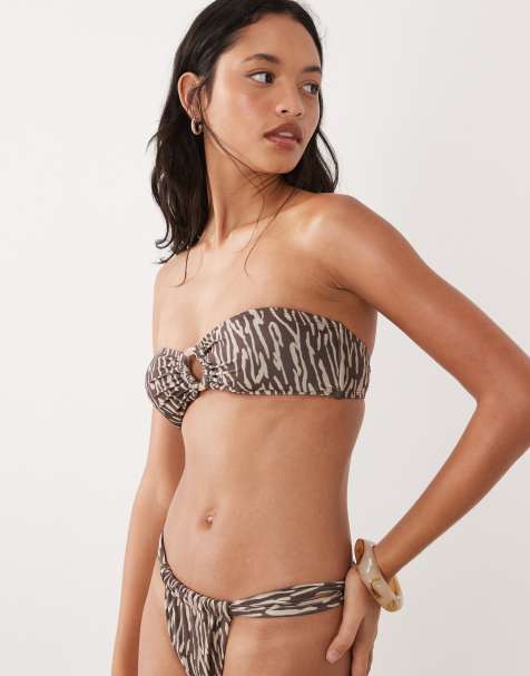 Brave Soul – Trägerloses Bikinioberteil in Braun mit Tigermuster - view 1