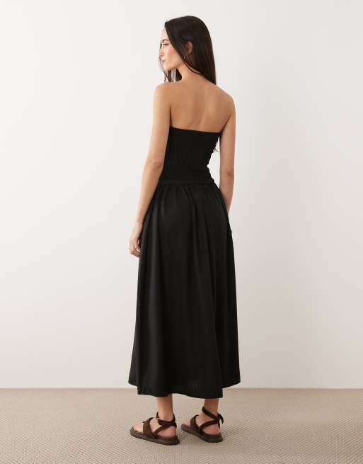 Brave Soul – Trägerloses Midikleid in Schwarz mit gesmoktem Oberteil, 4 von 4