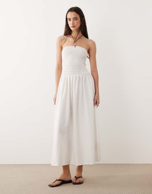 Brave Soul – Trägerloses Midikleid in Weiß mit gesmoktem Oberteil, 2 von 4