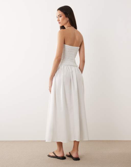 Brave Soul – Trägerloses Midikleid in Weiß mit gesmoktem Oberteil, 4 von 4
