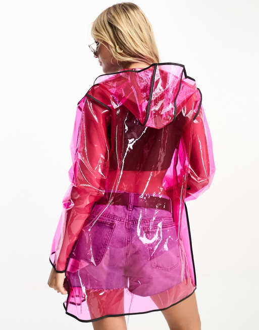 Brave Soul – Transparente Festival-Regenjacke in Rosa , 2 von 4