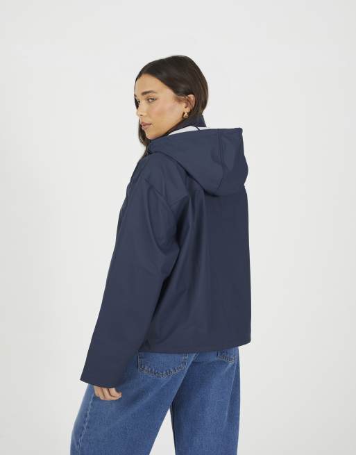 Brave Soul - Trench court caoutchouté à capuche - Bleu marine, 2 de 4