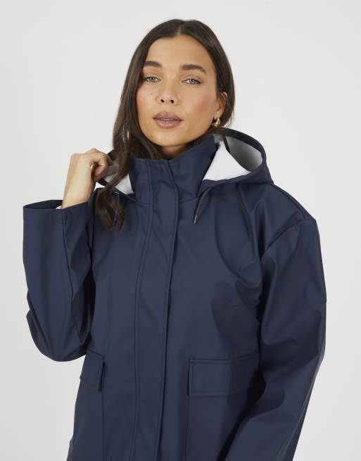 Brave Soul - Trench court caoutchouté à capuche - Bleu marine, 4 de 4