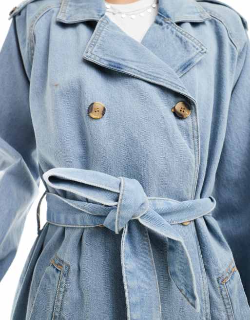 Brave Soul - Trench in denim lavaggio blu candeggiato, 2 di 4