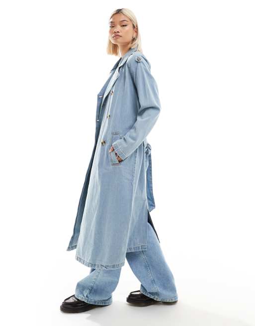 Brave Soul - Trench in denim lavaggio blu candeggiato, 3 di 4