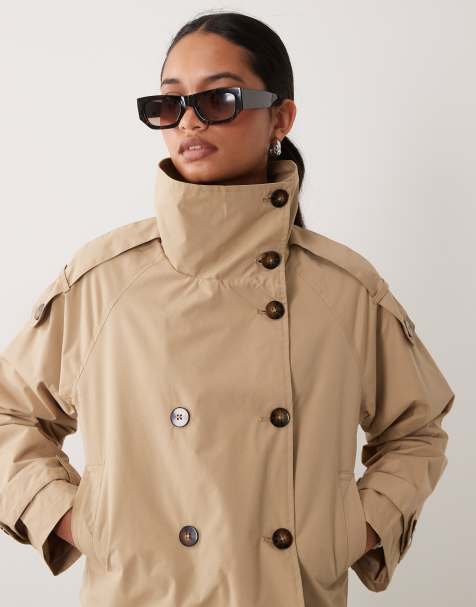 Brave Soul trenchcoat med ståkrage och kort design i stone - view 1