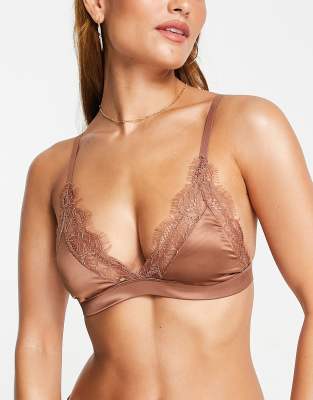 Brave Soul - Triangel-Bustier aus Satin und Spitze in Korkbraun