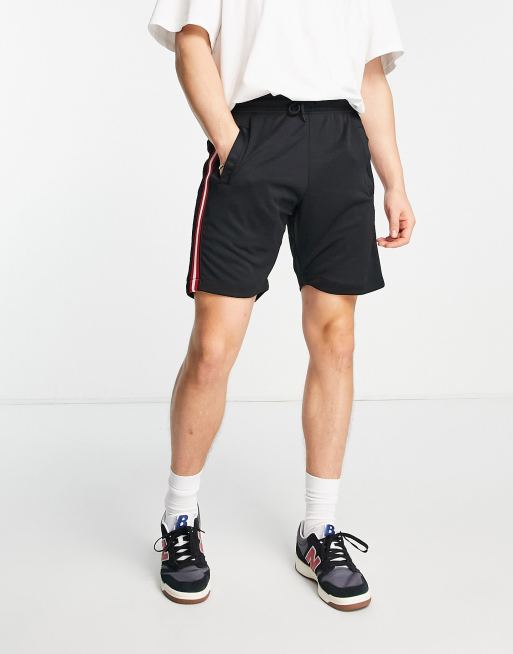 Brave Soul tricot shorts with tape stripe in black