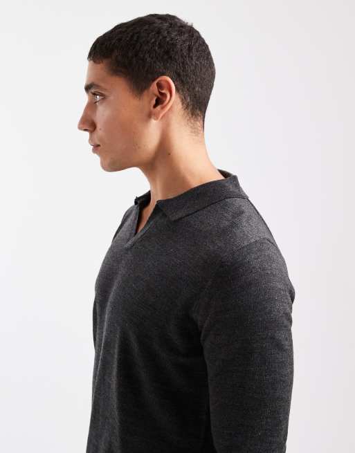 Brave Soul trophy collar knit sweater in charcoal gray, 4 of 5