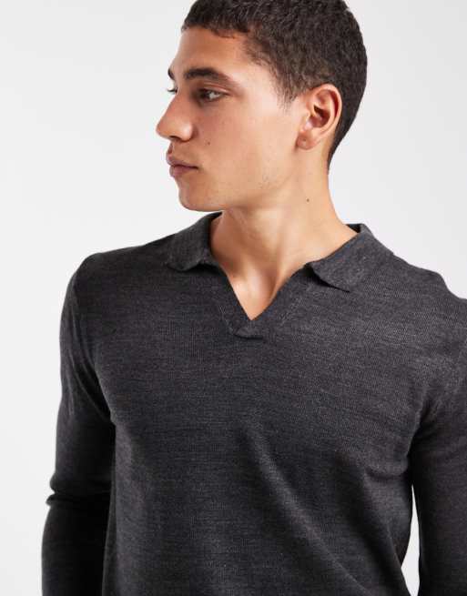 Brave Soul trophy collar knit sweater in charcoal gray, 5 of 5