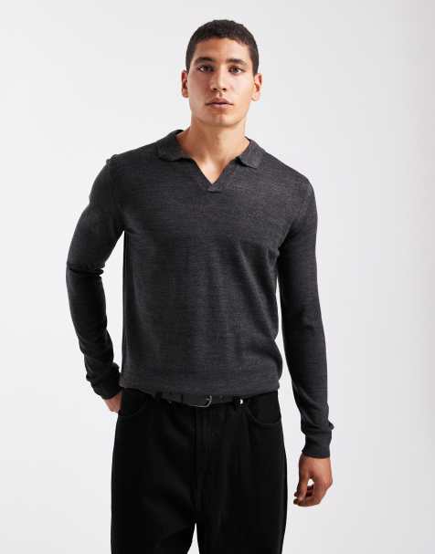 Brave Soul trophy collar knitted jumper in charcoal grey