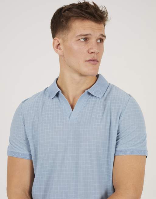 Brave Soul Trophy neck jacquard polo shirt in blue, 2 of 3