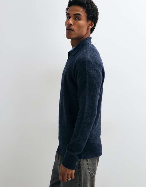 Brave Soul trophy neck jumper in navy marl, 4 of 5