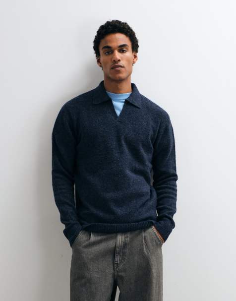 Brave Soul trophy neck sweater in navy heather - view 1