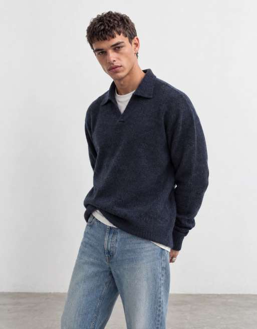 Brave Soul trophy neck sweater in navy heather, 10 of 10
