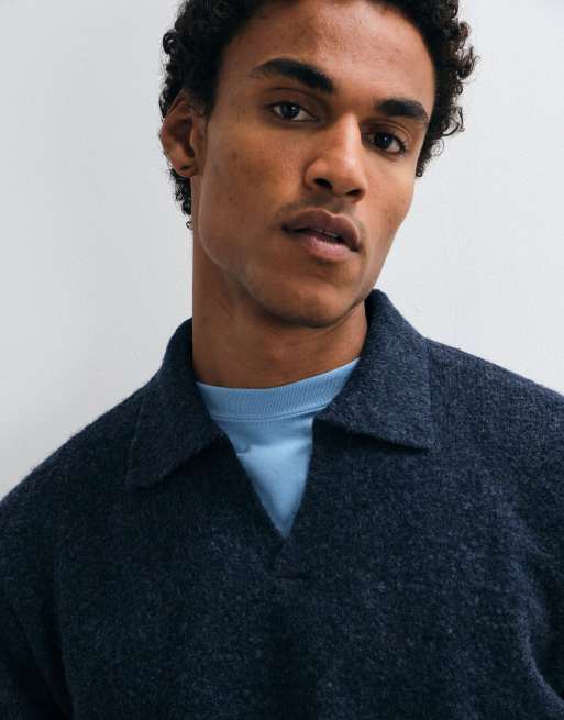 Brave Soul trophy neck sweater in navy heather, 3 of 10