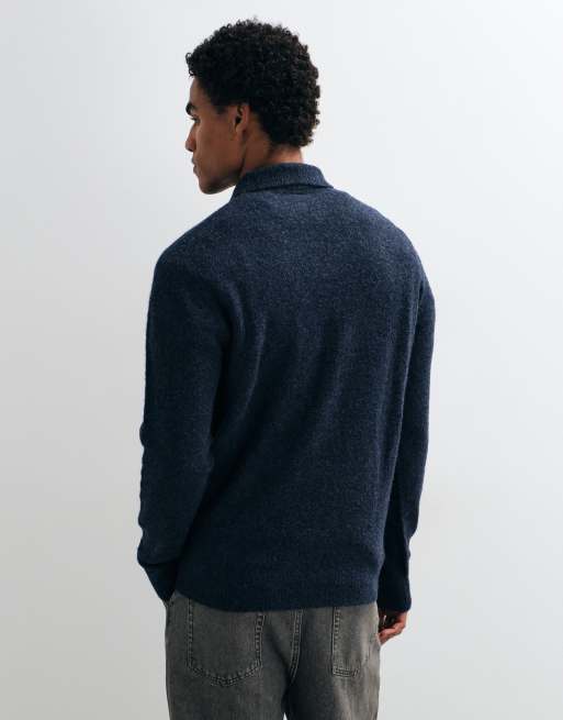 Brave Soul trophy neck sweater in navy heather, 5 of 10