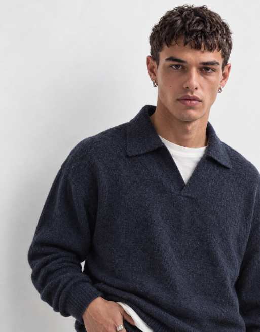 Brave Soul trophy neck sweater in navy heather, 6 of 10