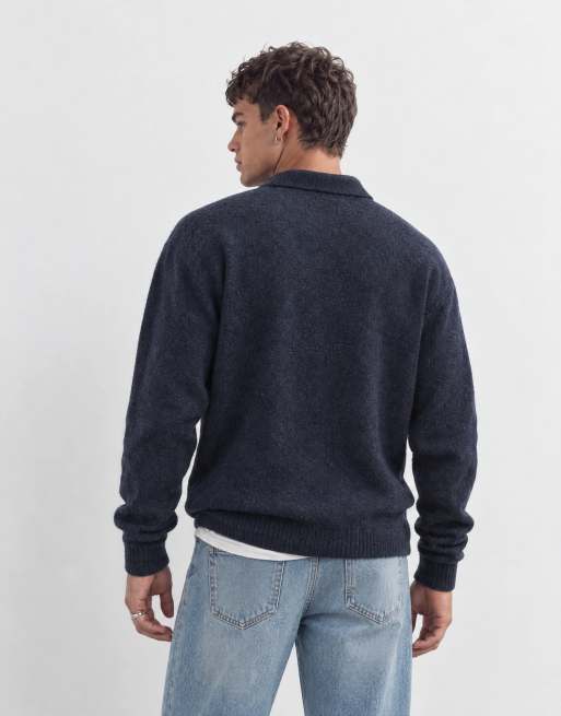 Brave Soul trophy neck sweater in navy heather, 8 of 10