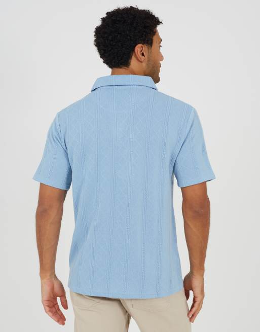 Brave Soul - Trophy - Polo en jacquard à col ouvert - Bleu clair, 2 de 4
