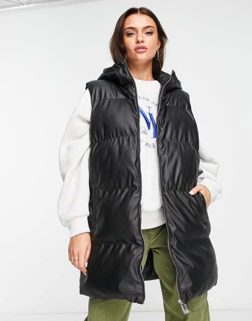 Brave Soul Tropic longline faux leather padded vest in black | ASOS