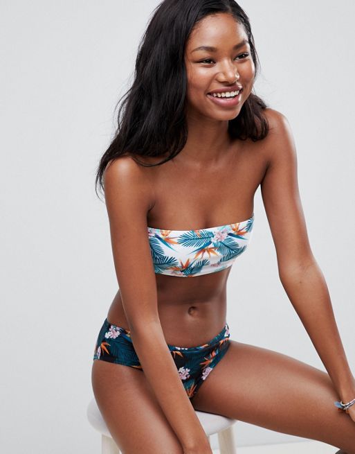 Tropical Print Bandeau Bikini Swimsuit